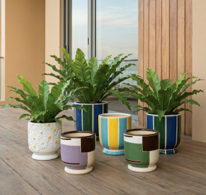 Glazed Dot-Engraved Ceramic Planters