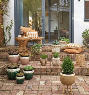 Wicker-Wrapped Ceramic Planters