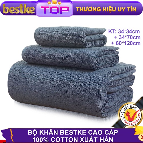 Set Of 3 Blue Cotton Towels