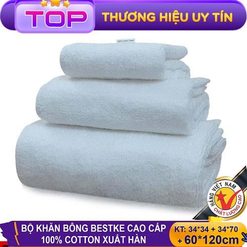 Set Of 3 White Cotton Towels